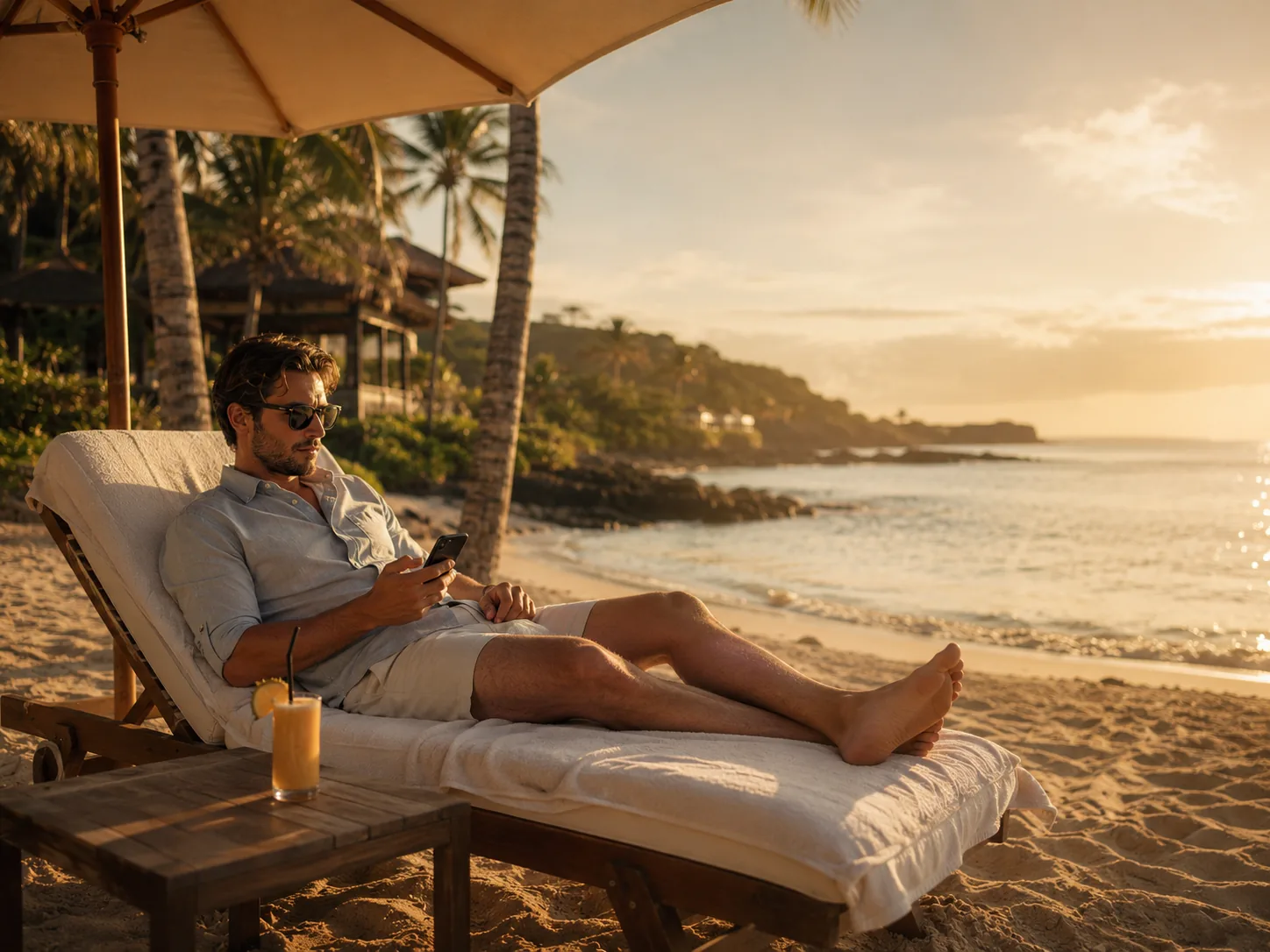 Relaxed beach holiday scene at a resort